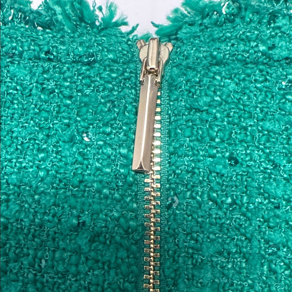 Kate Spade Green Tweed Shift Dress Sz 0 Fringe Trim Sleeveless Classic Chic NWOT - Picture 8 of 8